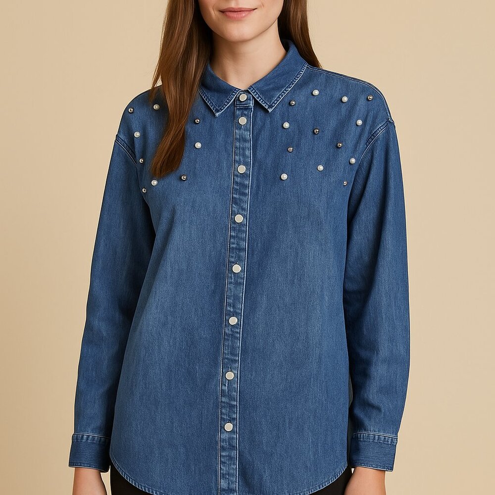 Velvet Heart Studded Denim Shirt – Size L – NWOT